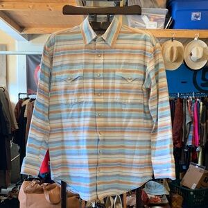 Panhandle Western Men's Striped Pearlsnap Shirt - Blue, Orange, White